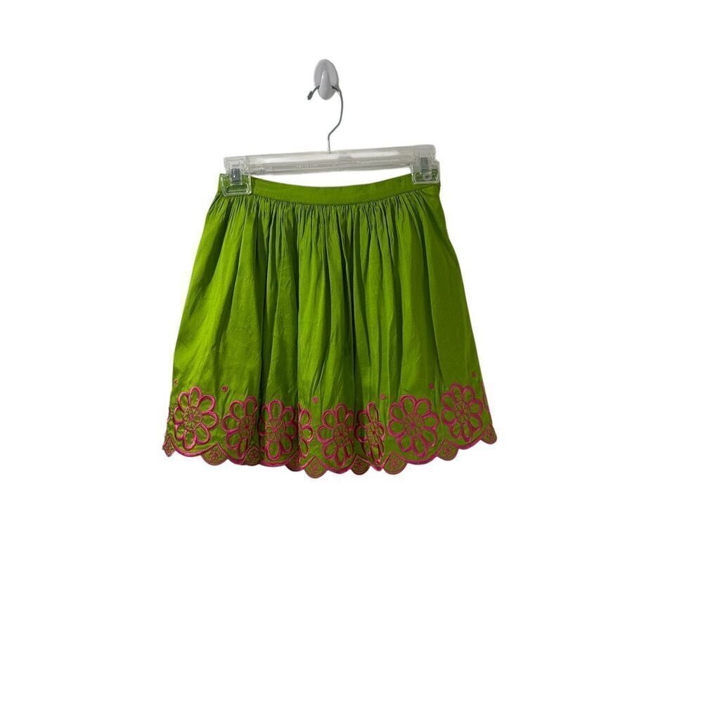 Lilly Pulitzer 100% silk green & pink girls short skirt side zipper size 8. #21-